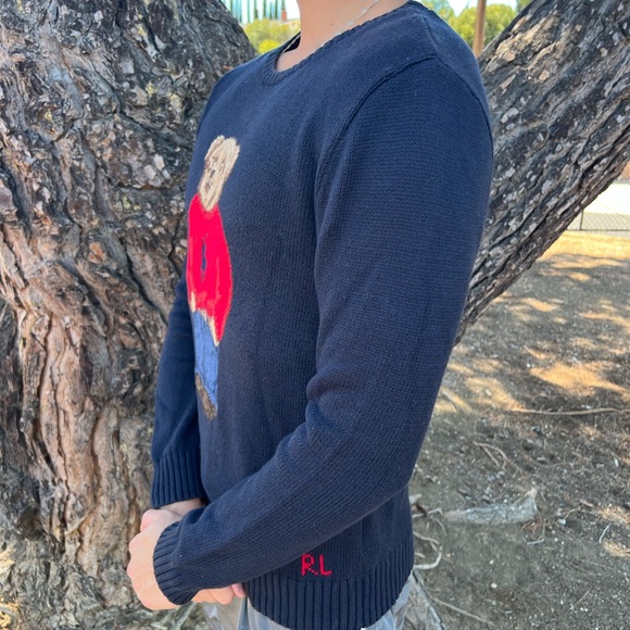 POLO BEAR RALPH LAUREN MEN BOY TEDDY KNIT SWEATER NAVY BLUE HOLIDAY CHRISTMAS S - Picture 5 of 13